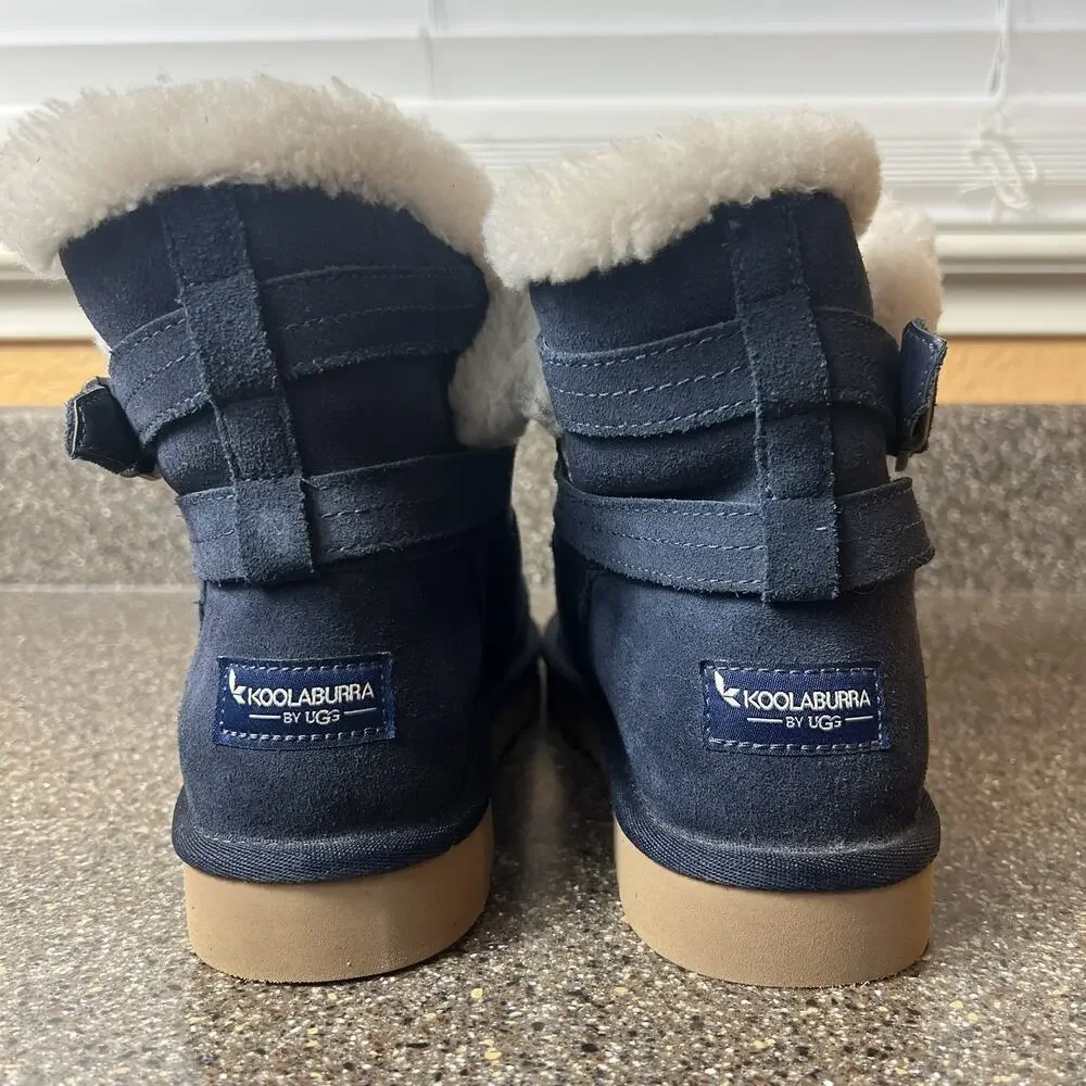 Koolaburra By Ugg Blue Winter Mini Boots Women's Size 9 Faux Fur Lining Pull On